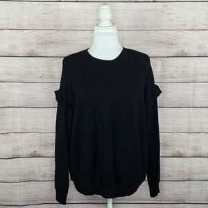 Monrow Revolve Supersoft Pullover Crew Sweatshirt Ruffle Sleeve Black XL
